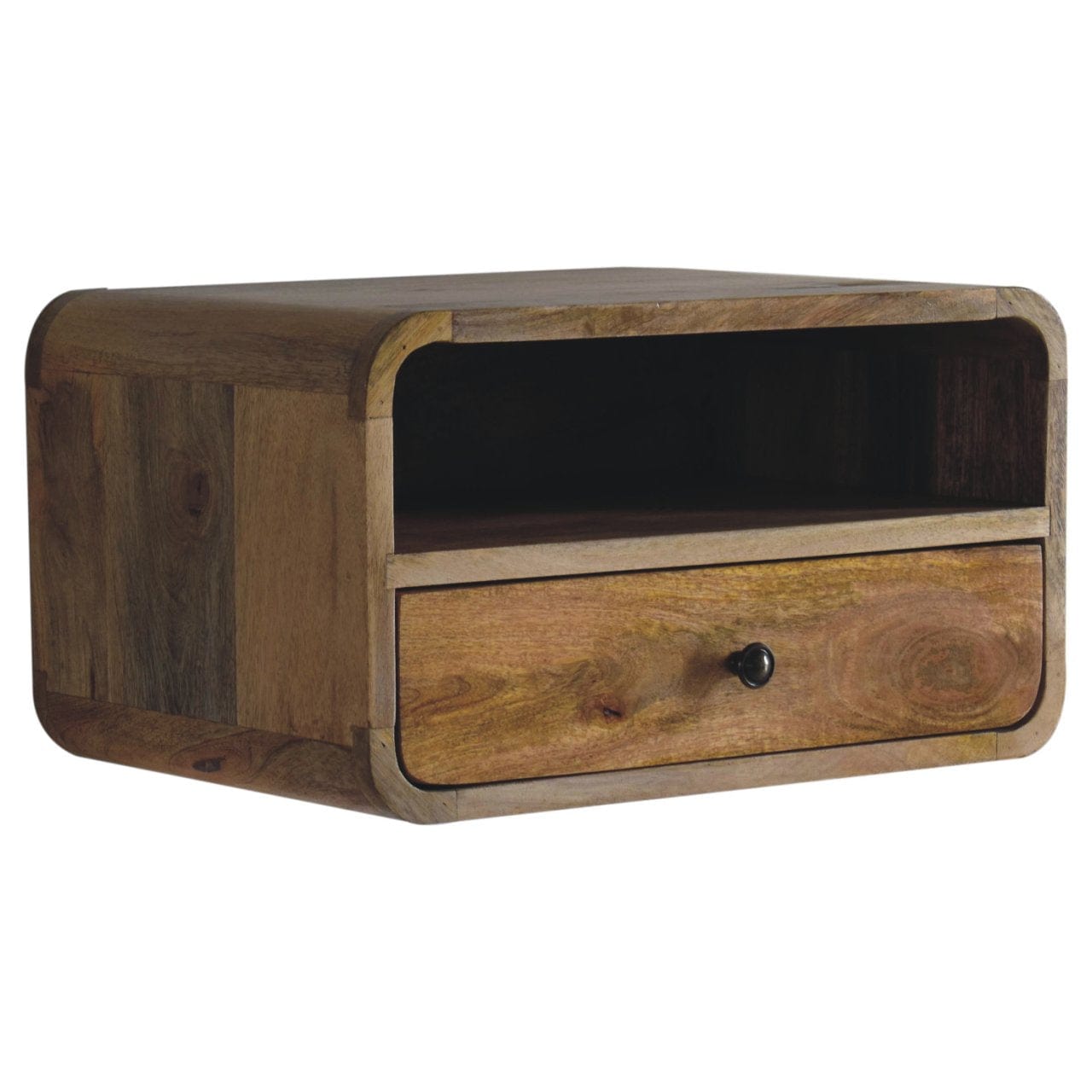 Artisan Large Oak-ish Curve Upper Slot Floating Bedside - Artisan Furniture