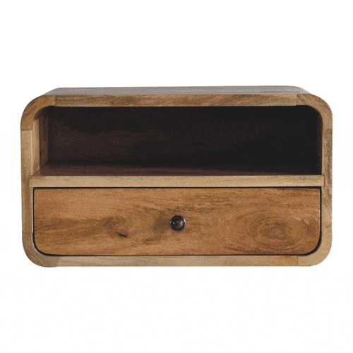 Artisan Large Oak-ish Curve Upper Slot Floating Bedside - Artisan Furniture