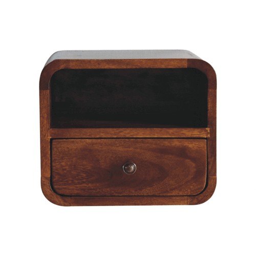 Artisan Extra Mini Wall Mounted Curved Chestnut Bedside with Open Slot - Artisan Furniture - Flyclothing LLC