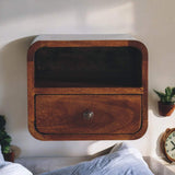 Artisan Extra Mini Wall Mounted Curved Chestnut Bedside with Open Slot - Artisan Furniture - Flyclothing LLC