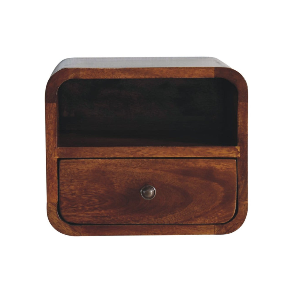Artisan Extra Mini Wall Mounted Curved Chestnut Bedside with Open Slot - Artisan Furniture