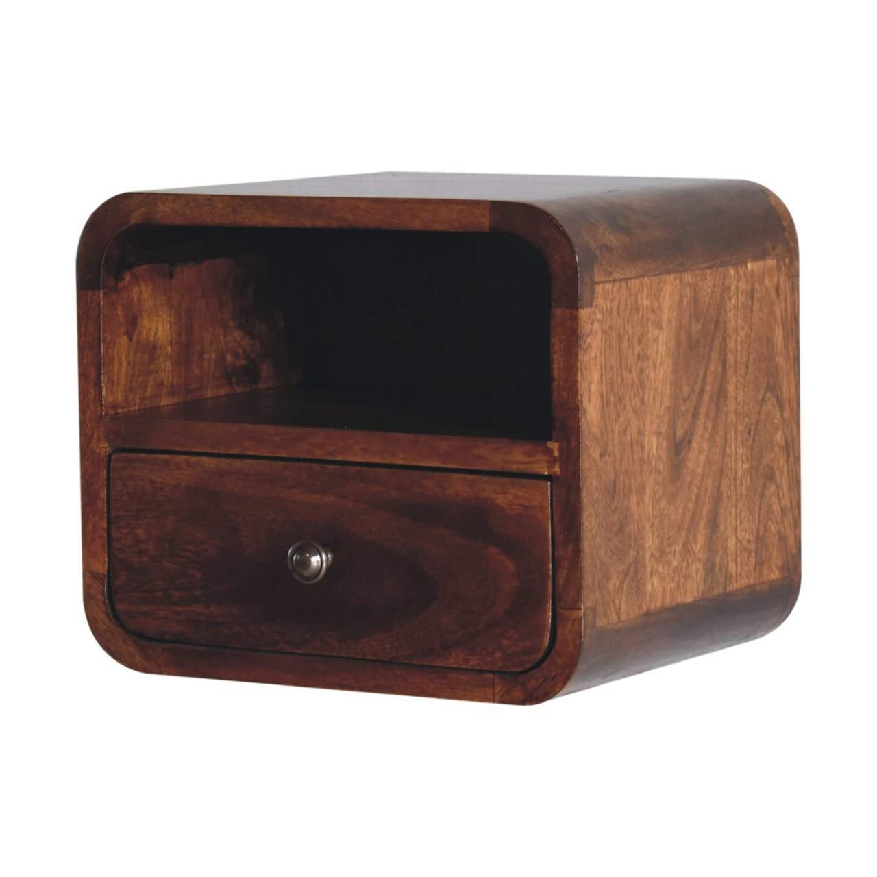 Artisan Extra Mini Wall Mounted Curved Chestnut Bedside with Open Slot - Artisan Furniture - Flyclothing LLC