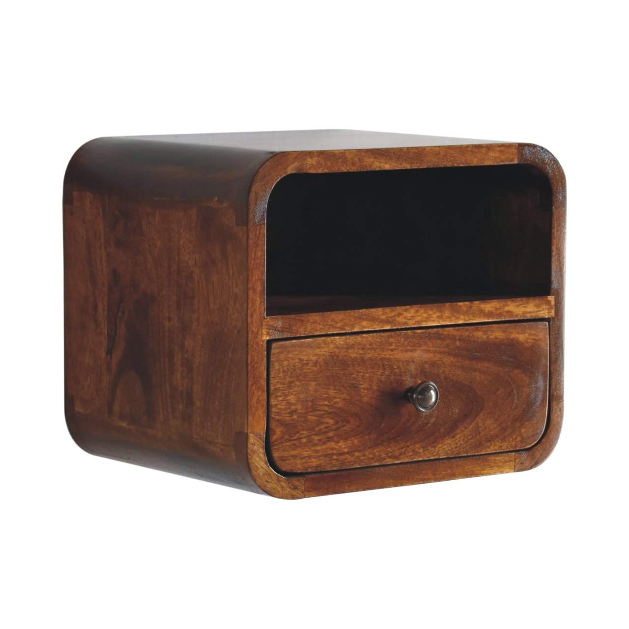 Artisan Extra Mini Wall Mounted Curved Chestnut Bedside with Open Slot - Artisan Furniture - Flyclothing LLC