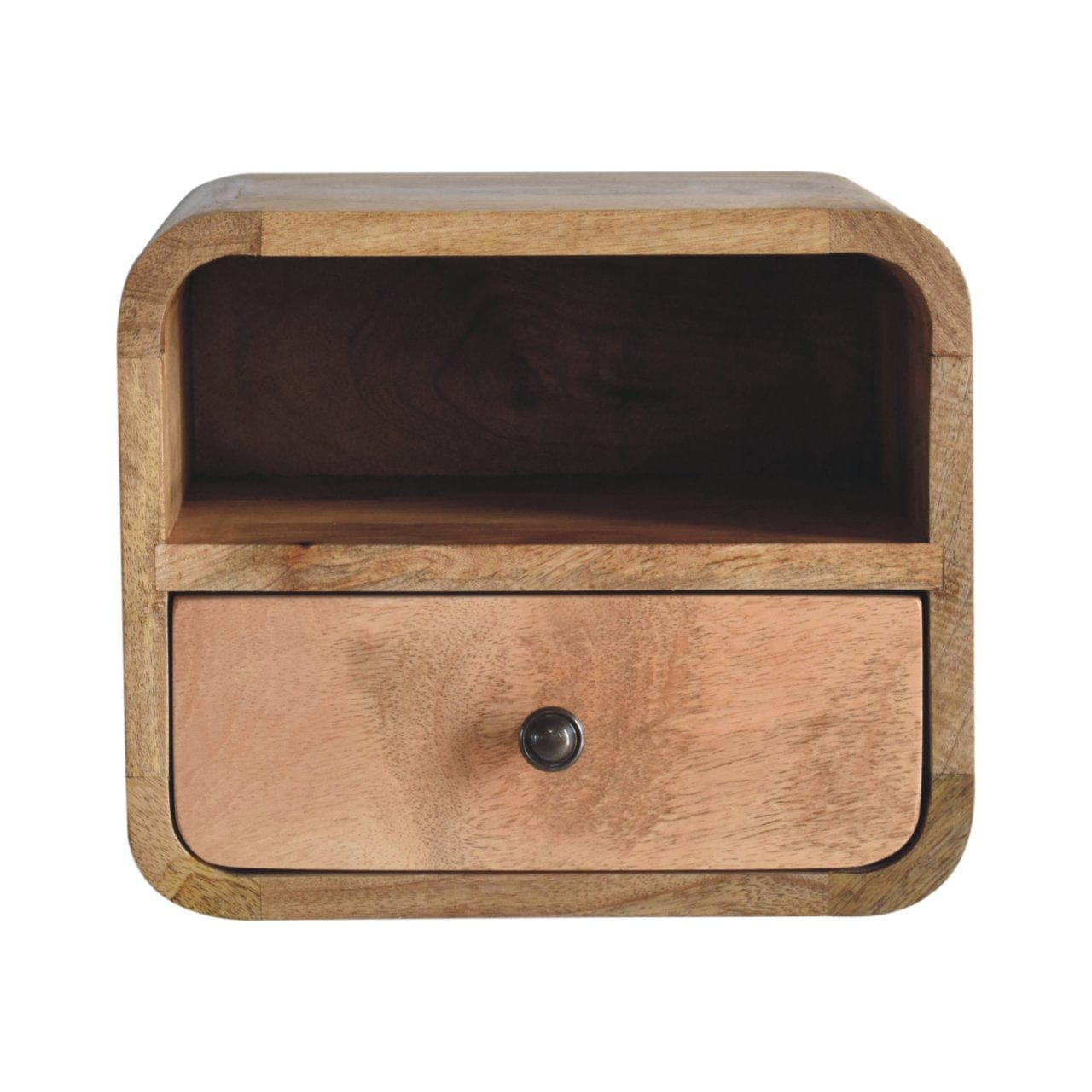 Artisan Extra Mini Wall Mounted Curved Oak-ish Bedside with Open Slot - Artisan Furniture