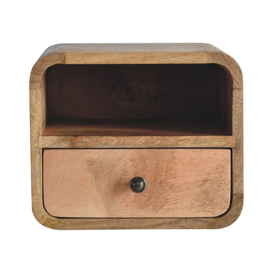 Artisan Extra Mini Wall Mounted Curved Oak-ish Bedside with Open Slot - Artisan Furniture