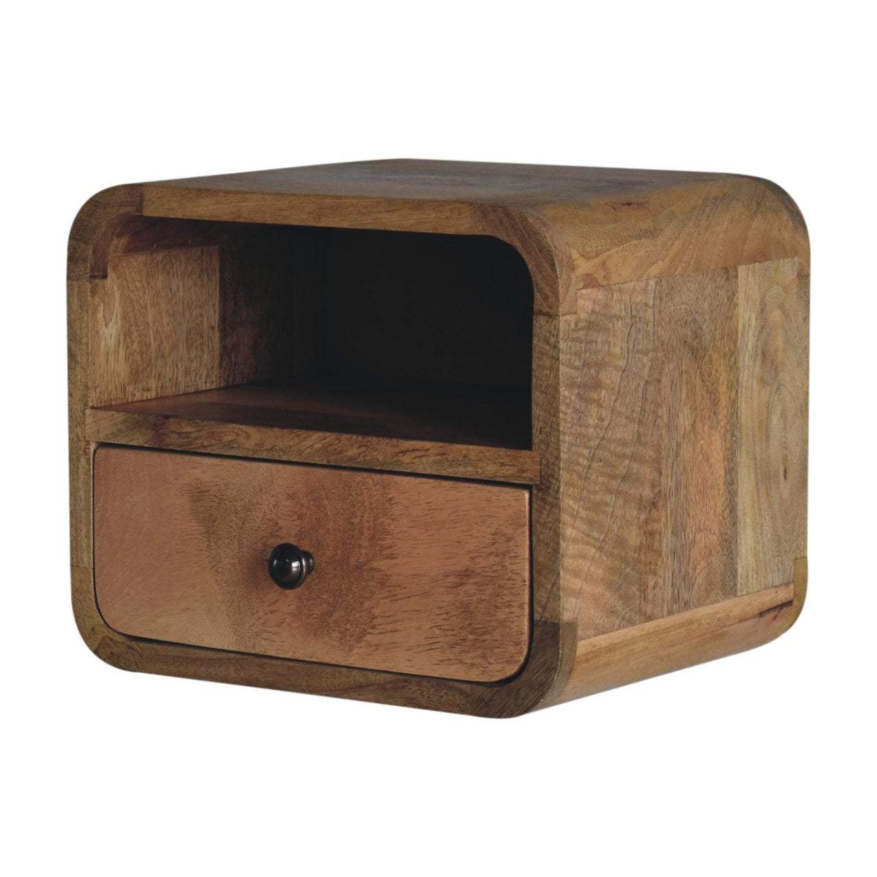 Artisan Extra Mini Wall Mounted Curved Oak-ish Bedside with Open Slot - Artisan Furniture - Flyclothing LLC