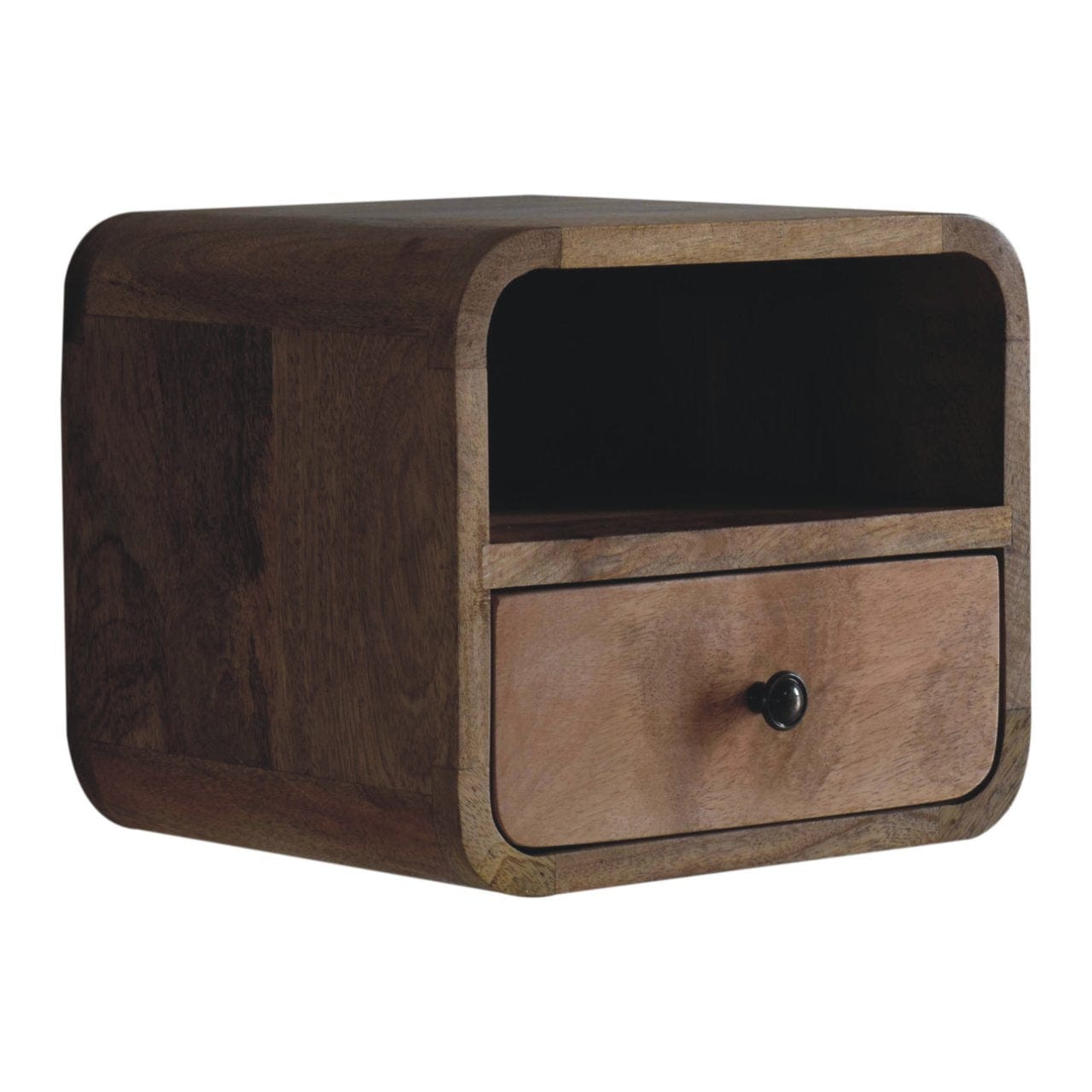 Artisan Extra Mini Wall Mounted Curved Oak-ish Bedside with Open Slot - Artisan Furniture