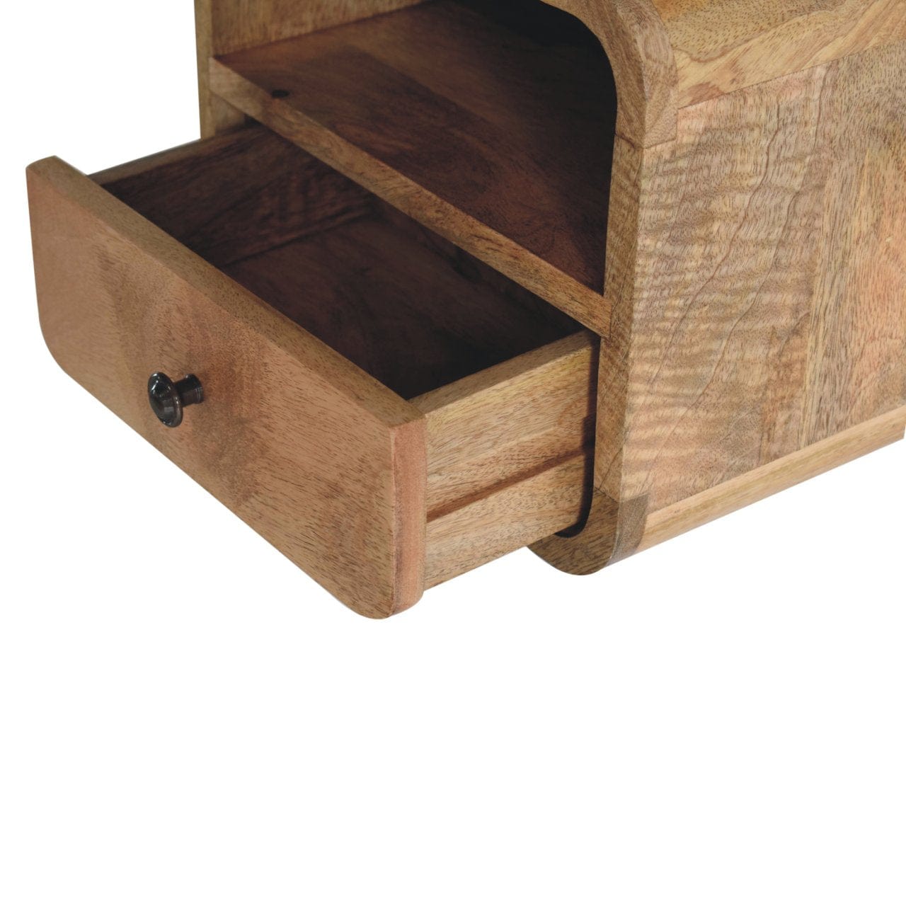 Artisan Extra Mini Wall Mounted Curved Oak-ish Bedside with Open Slot - Artisan Furniture