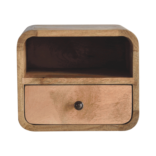 Artisan Extra Mini Wall Mounted Curved Oak-ish Bedside with Open Slot - Artisan Furniture - Flyclothing LLC