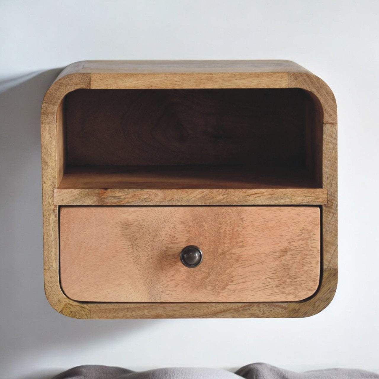 Artisan Extra Mini Wall Mounted Curved Oak-ish Bedside with Open Slot - Artisan Furniture - Flyclothing LLC