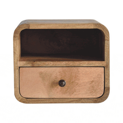 Artisan Extra Mini Wall Mounted Curved Oak-ish Bedside with Open Slot