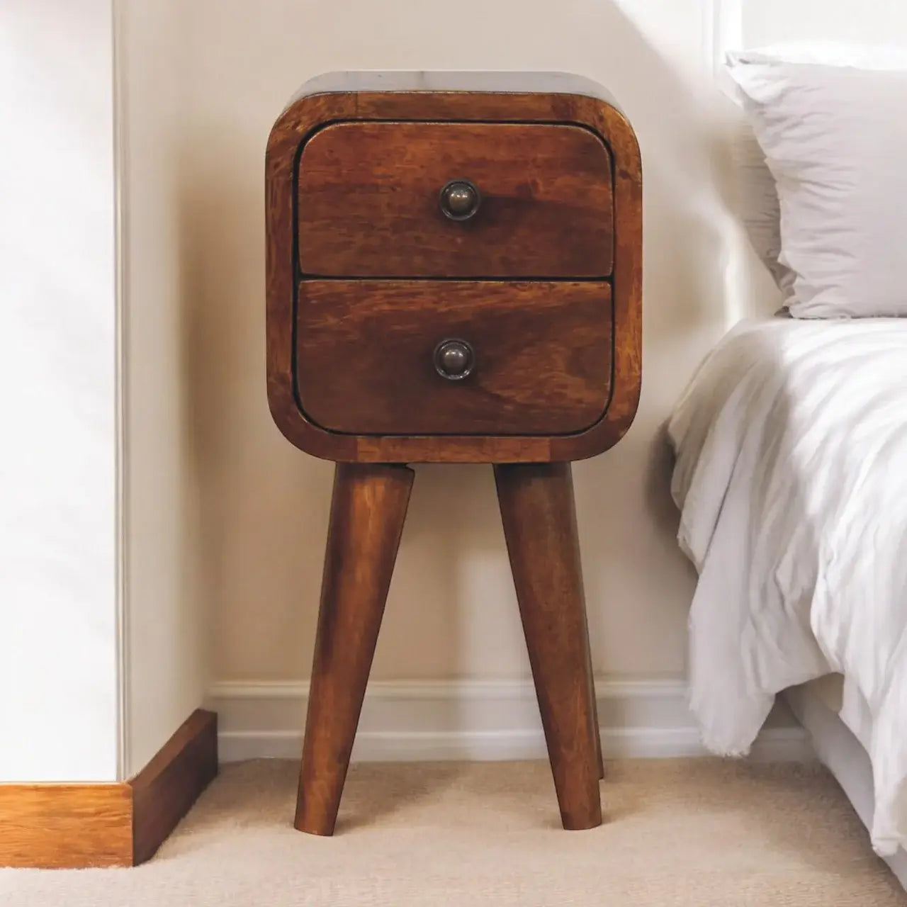 Extra Mini Curved Chestnut Bedside - Artisan Furniture - Flyclothing LLC