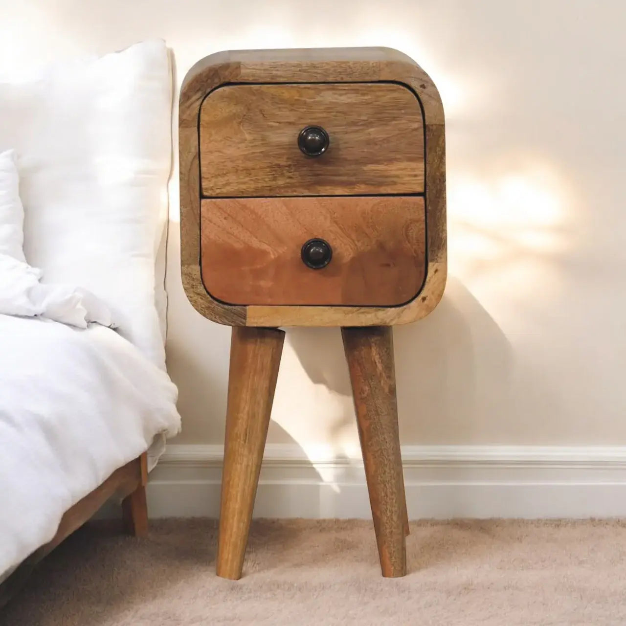 Artisan Furniture Extra Mini Curved Oak-ish Bedside - Artisan Furniture - Flyclothing LLC