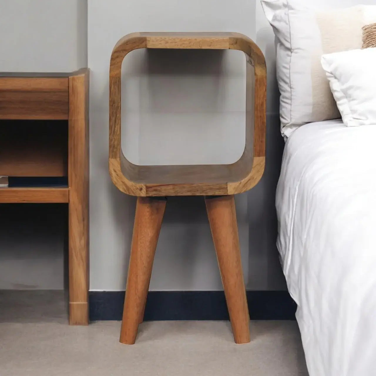 Extra Mini Minimalist Open Curved Oak-ish Bedside - Artisan Furniture - Flyclothing LLC