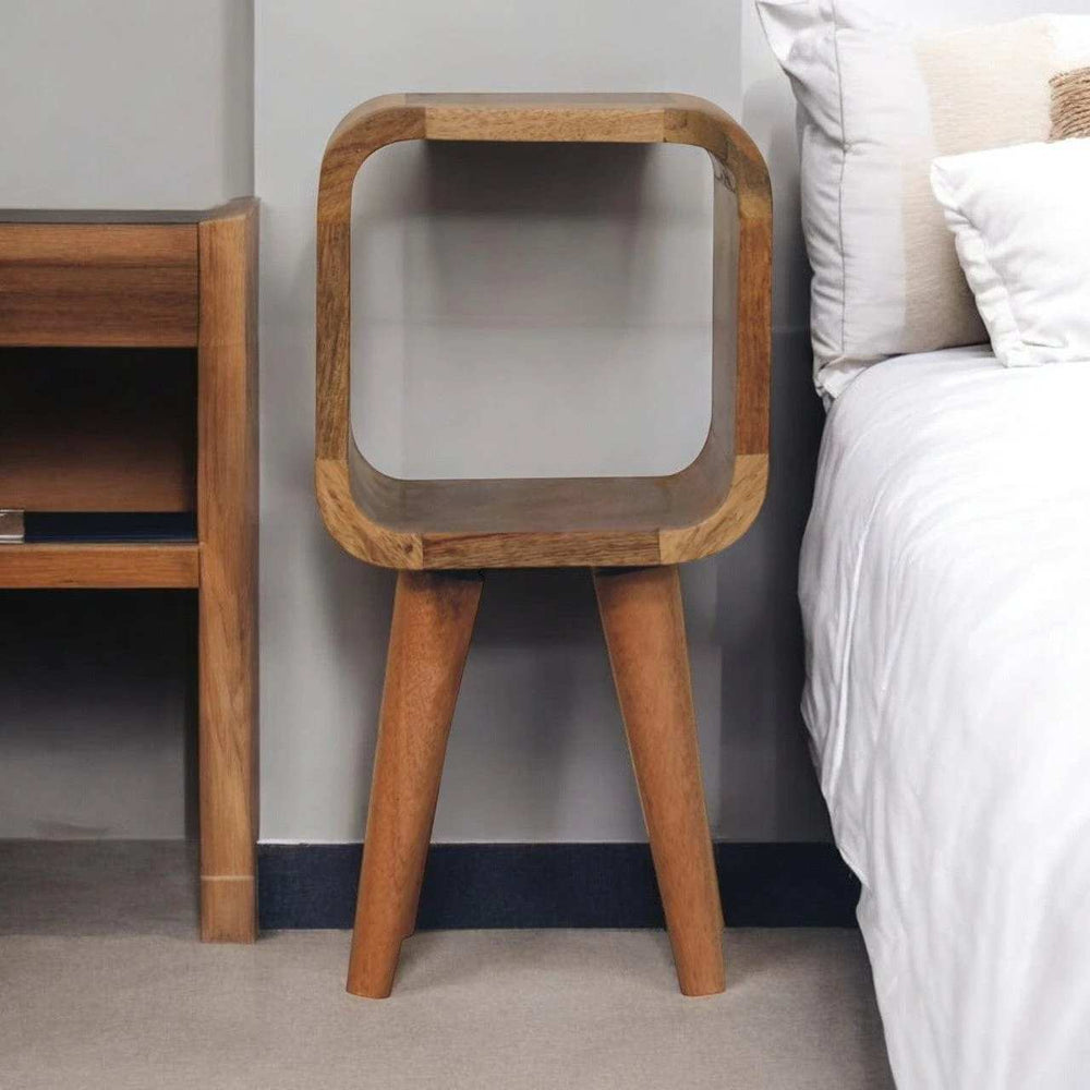 Extra Mini Minimalist Open Curved Oak-ish Bedside - Artisan Furniture - Flyclothing LLC