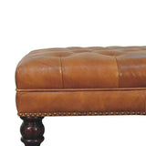 Studded Buffalo Tan Leather Ottoman with Castor Legs - Artisan Furniture - Flyclothing LLC