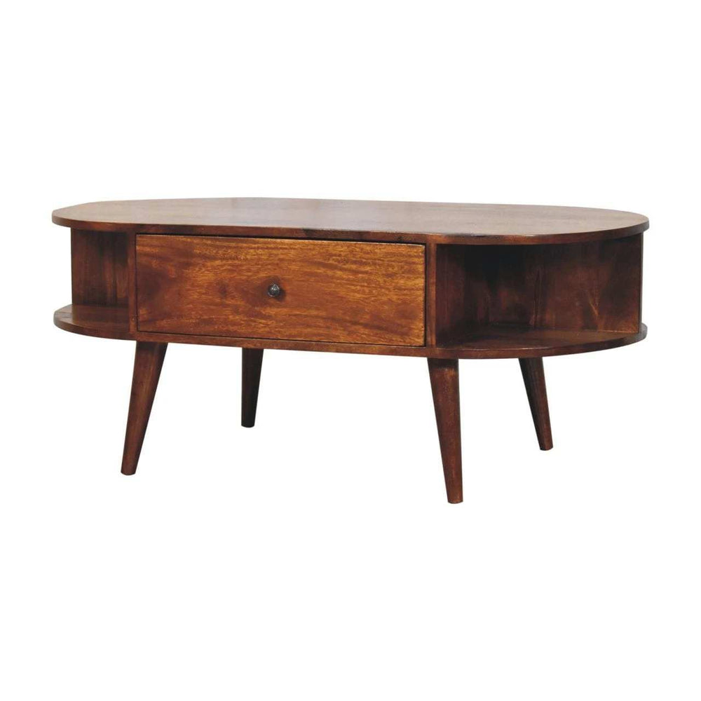 Chestnut Oval Coffee Table with 1 Drawer - Artisan Furniture - Flyclothing LLC