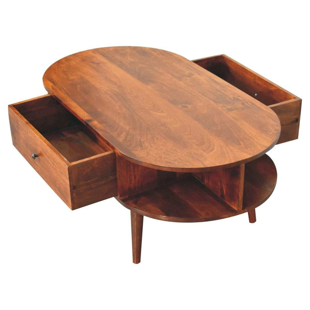 Chestnut Oval Coffee Table with 1 Drawer - Artisan Furniture - Flyclothing LLC