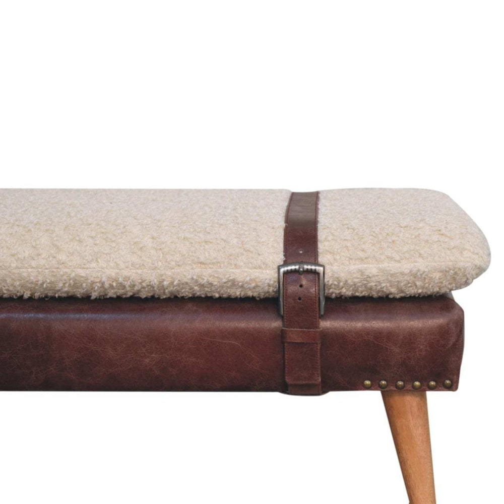 Boucle x Brown Leather Bench - Artisan Furniture - Flyclothing LLC