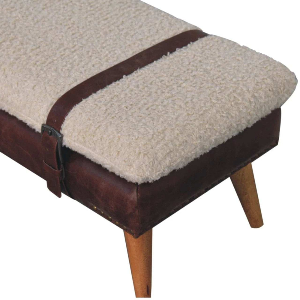 Boucle x Brown Leather Bench - Artisan Furniture - Flyclothing LLC