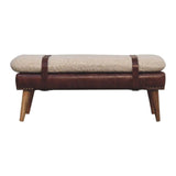 Boucle x Brown Leather Bench - Artisan Furniture - Flyclothing LLC