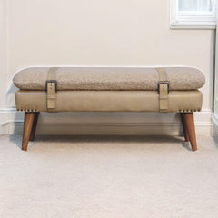 Boucle x Beige Leather Bench