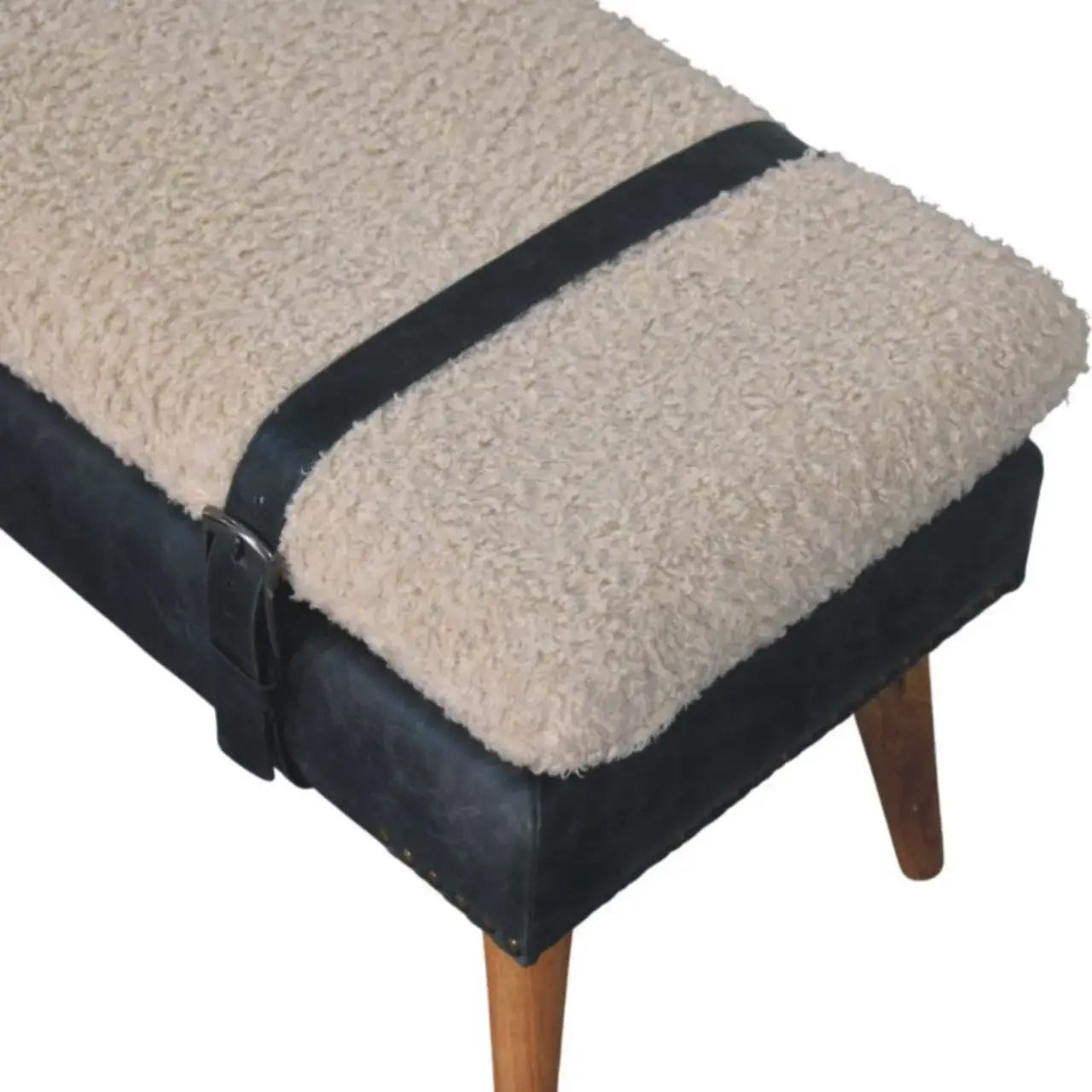 Boucle x Black Leather Bench - Artisan Furniture - Flyclothing LLC
