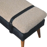 Boucle x Black Leather Bench - Artisan Furniture - Flyclothing LLC