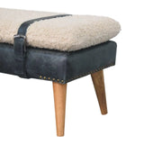 Boucle x Black Leather Bench - Artisan Furniture - Flyclothing LLC