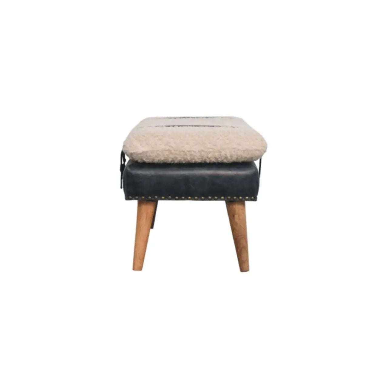 Boucle x Black Leather Bench - Artisan Furniture - Flyclothing LLC