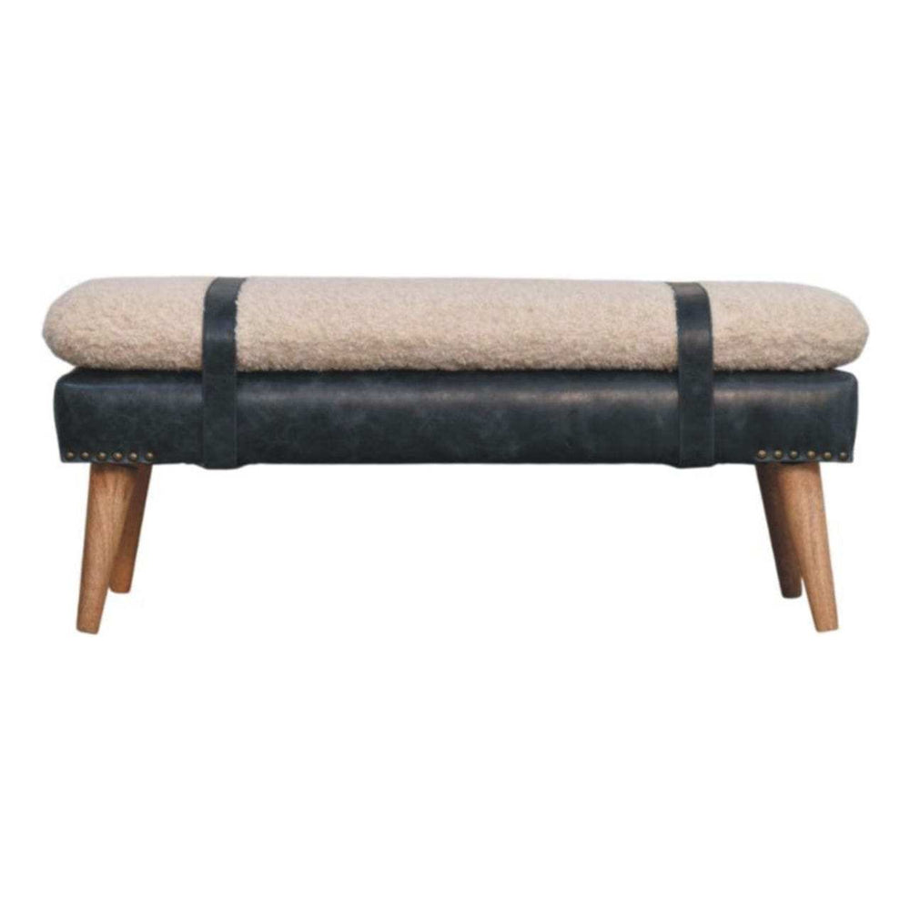 Boucle x Black Leather Bench - Artisan Furniture - Flyclothing LLC