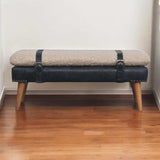 Boucle x Black Leather Bench - Artisan Furniture - Flyclothing LLC
