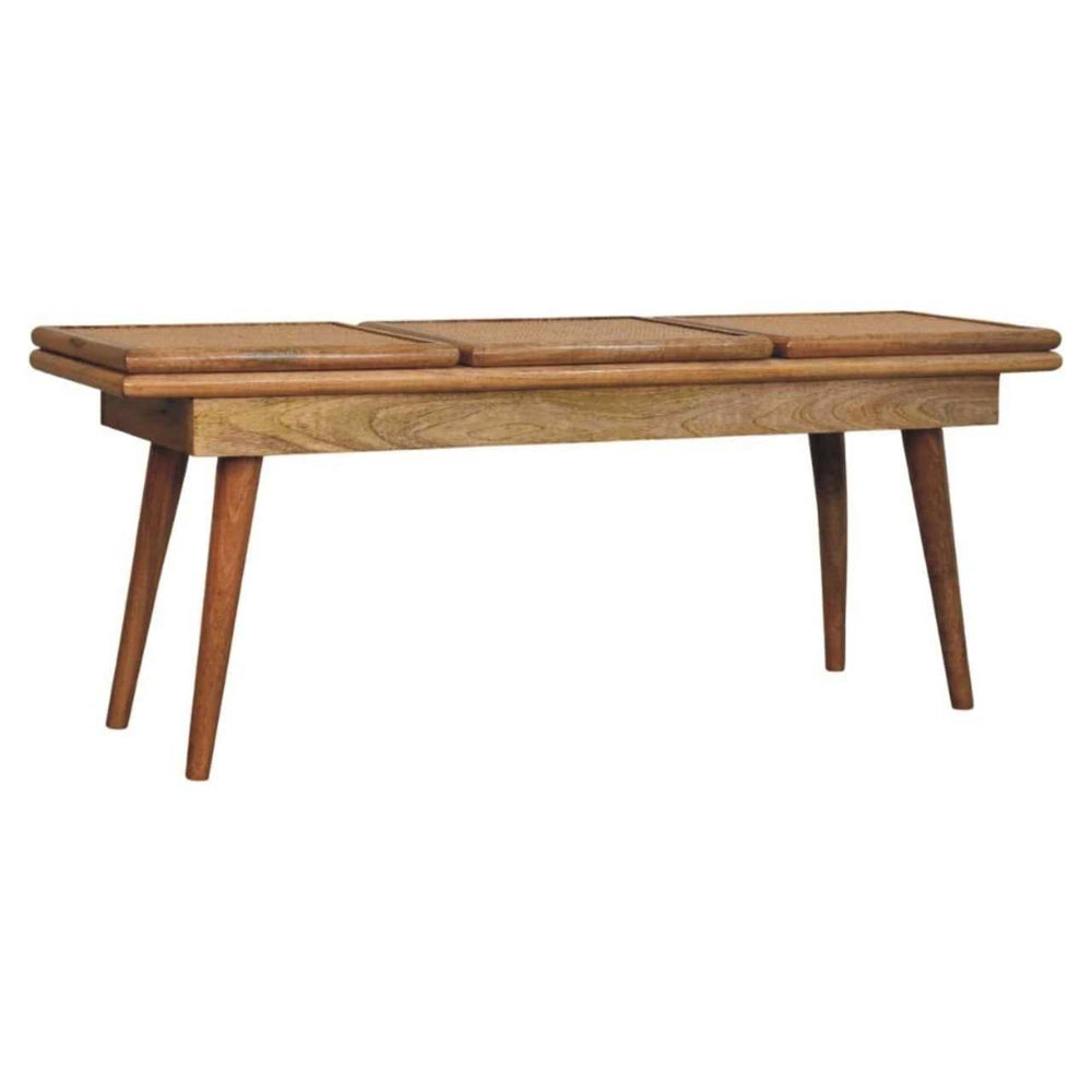 Larissa Triple Accent Oak-ish Cane Bench - Artisan Furniture - Flyclothing LLC