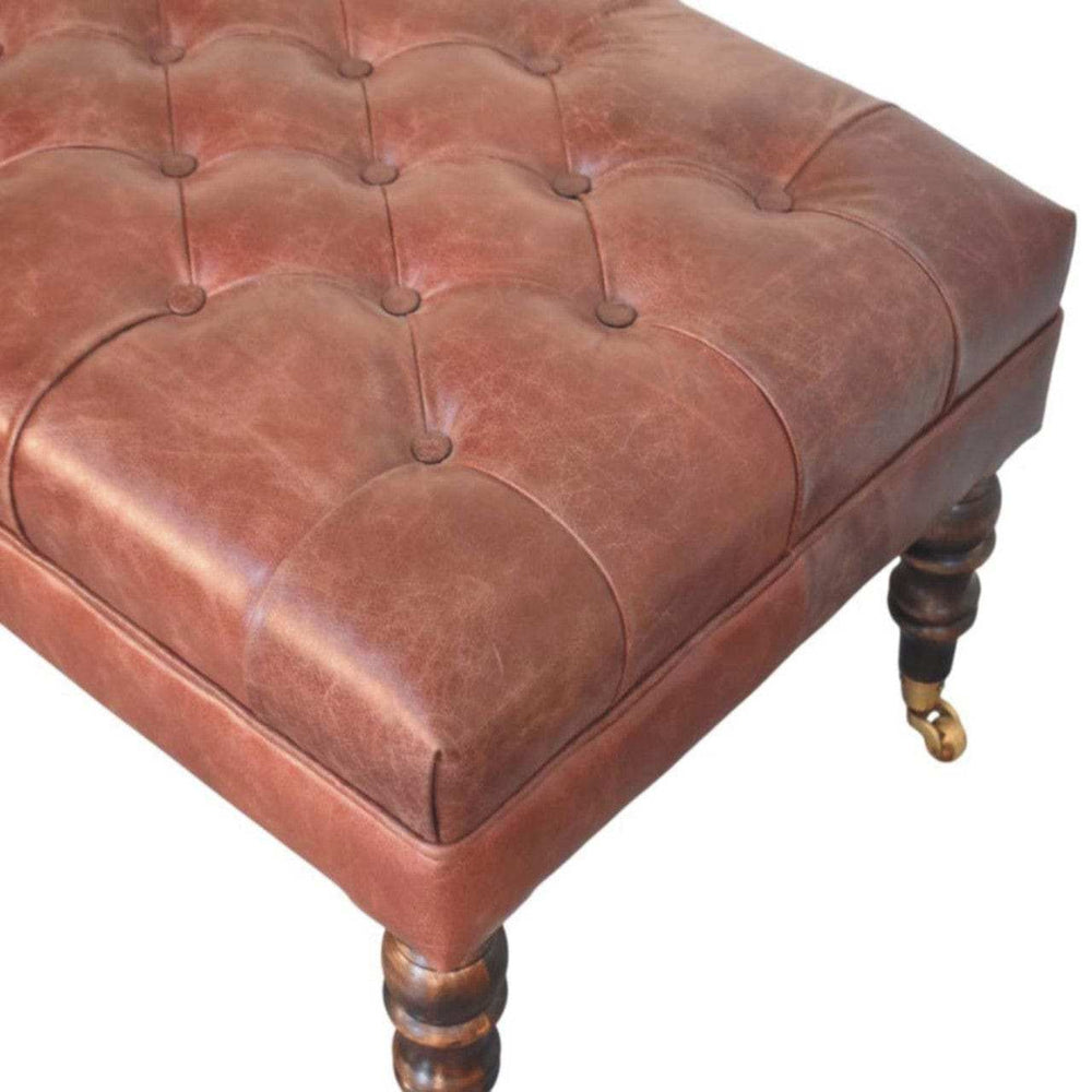 Buffalo Brown Leather Ottoman with Castor Legs - Artisan Furniture - Flyclothing LLC