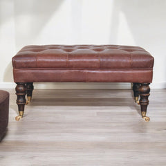 Buffalo Brown Leather Ottoman with Castor Legs