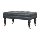 Buffalo Teal Leather Ottoman with Castor Legs - Artisan Furniture - Flyclothing LLC