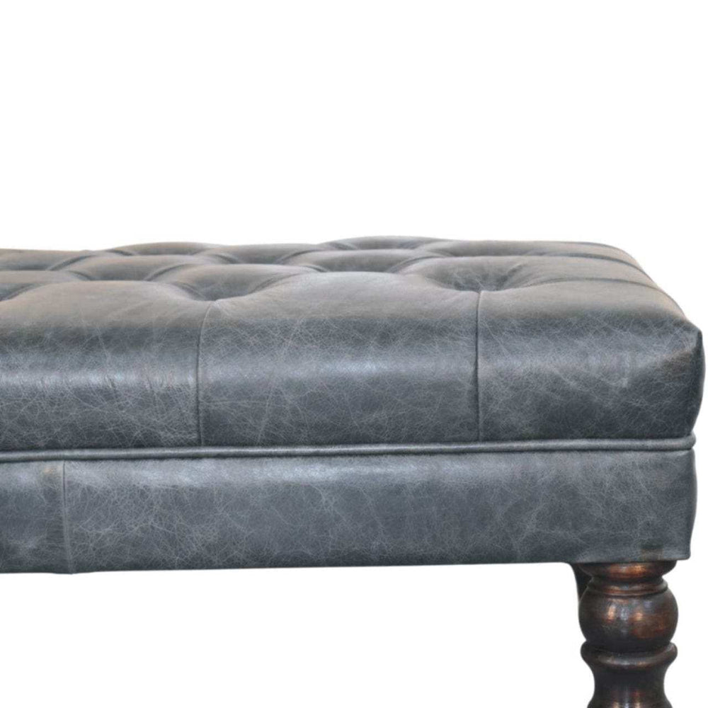 Buffalo Teal Leather Ottoman with Castor Legs - Artisan Furniture - Flyclothing LLC