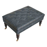 Buffalo Teal Leather Ottoman with Castor Legs - Artisan Furniture - Flyclothing LLC