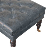 Buffalo Teal Leather Ottoman with Castor Legs - Artisan Furniture - Flyclothing LLC