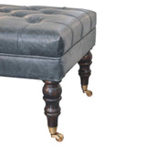 Buffalo Teal Leather Ottoman with Castor Legs - Artisan Furniture - Flyclothing LLC
