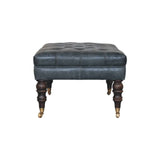 Buffalo Teal Leather Ottoman with Castor Legs - Artisan Furniture - Flyclothing LLC