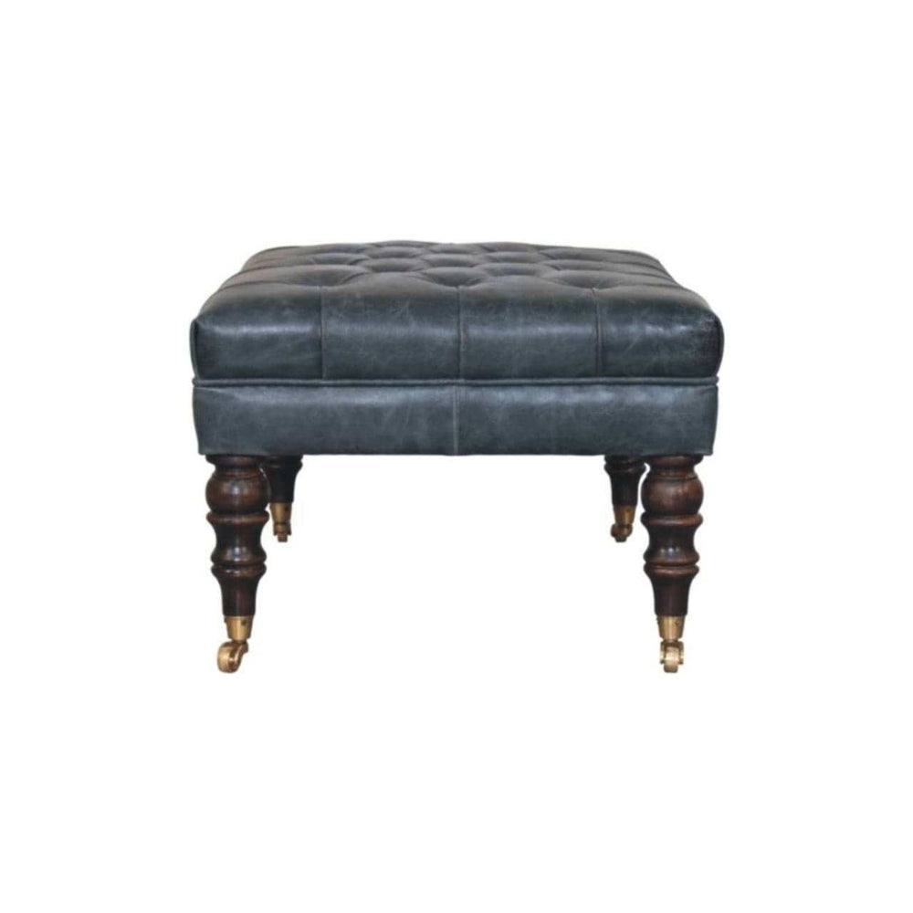 Buffalo Teal Leather Ottoman with Castor Legs - Artisan Furniture - Flyclothing LLC