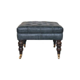 Buffalo Teal Leather Ottoman with Castor Legs - Artisan Furniture - Flyclothing LLC