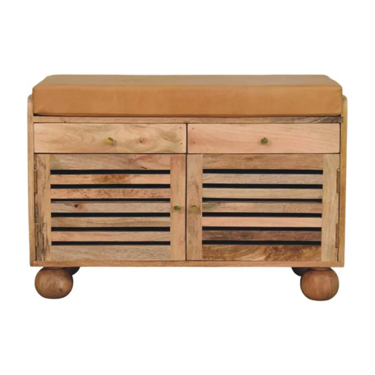 Shutter Oak-ish Shoe Rack with 2 drawers - Artisan Furniture - Flyclothing LLC