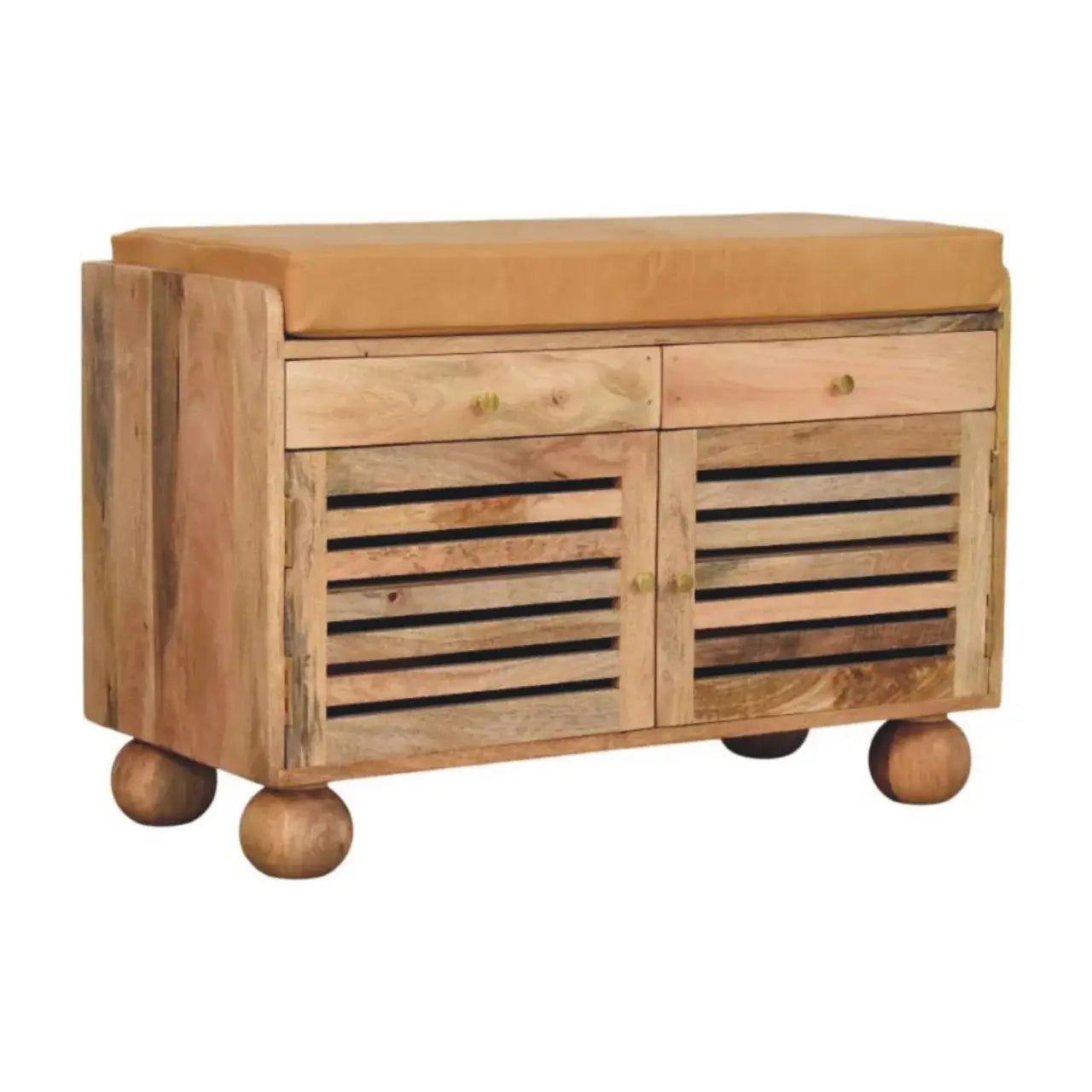 Shutter Oak-ish Shoe Rack with 2 drawers - Artisan Furniture - Flyclothing LLC