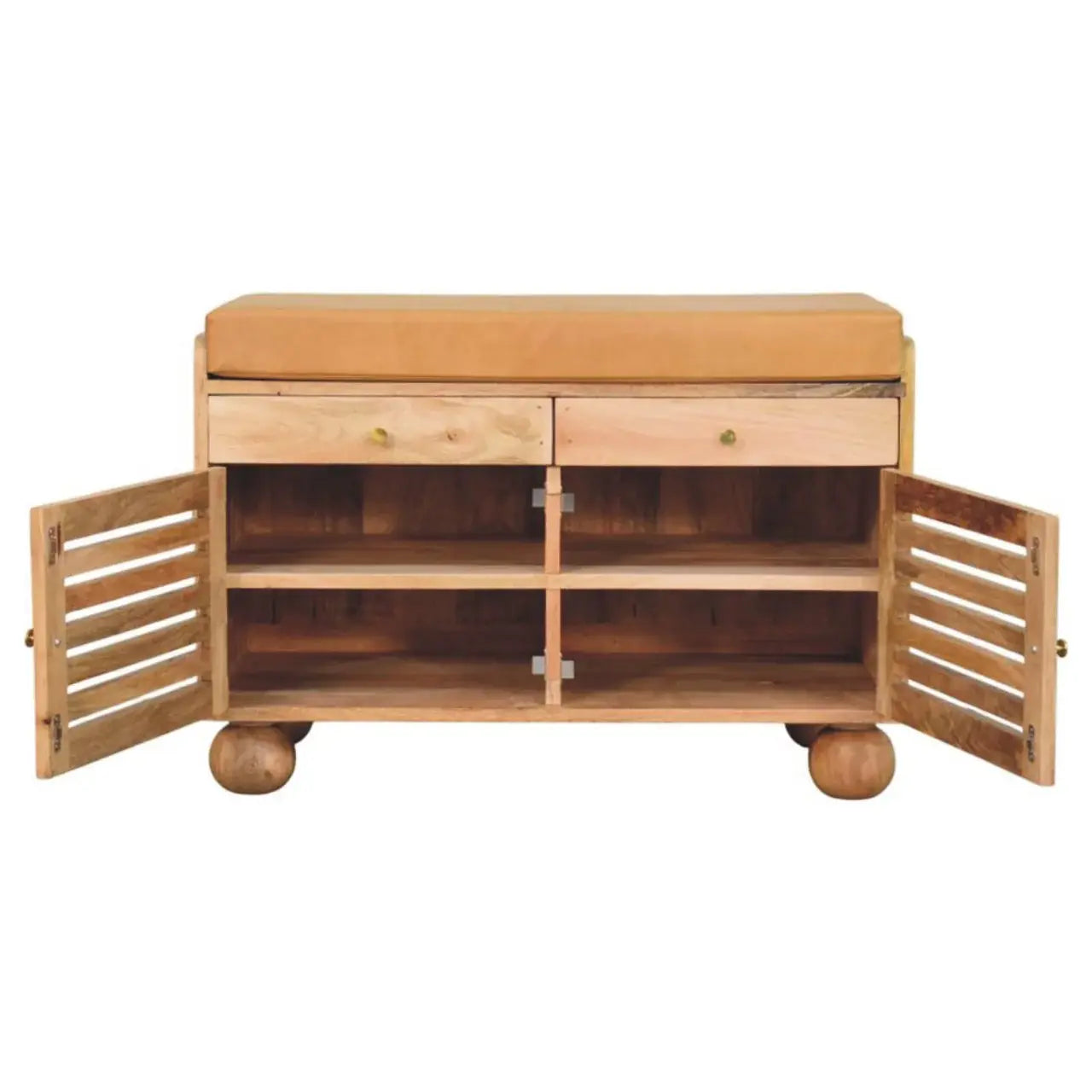 Shutter Oak-ish Shoe Rack with 2 drawers - Artisan Furniture - Flyclothing LLC