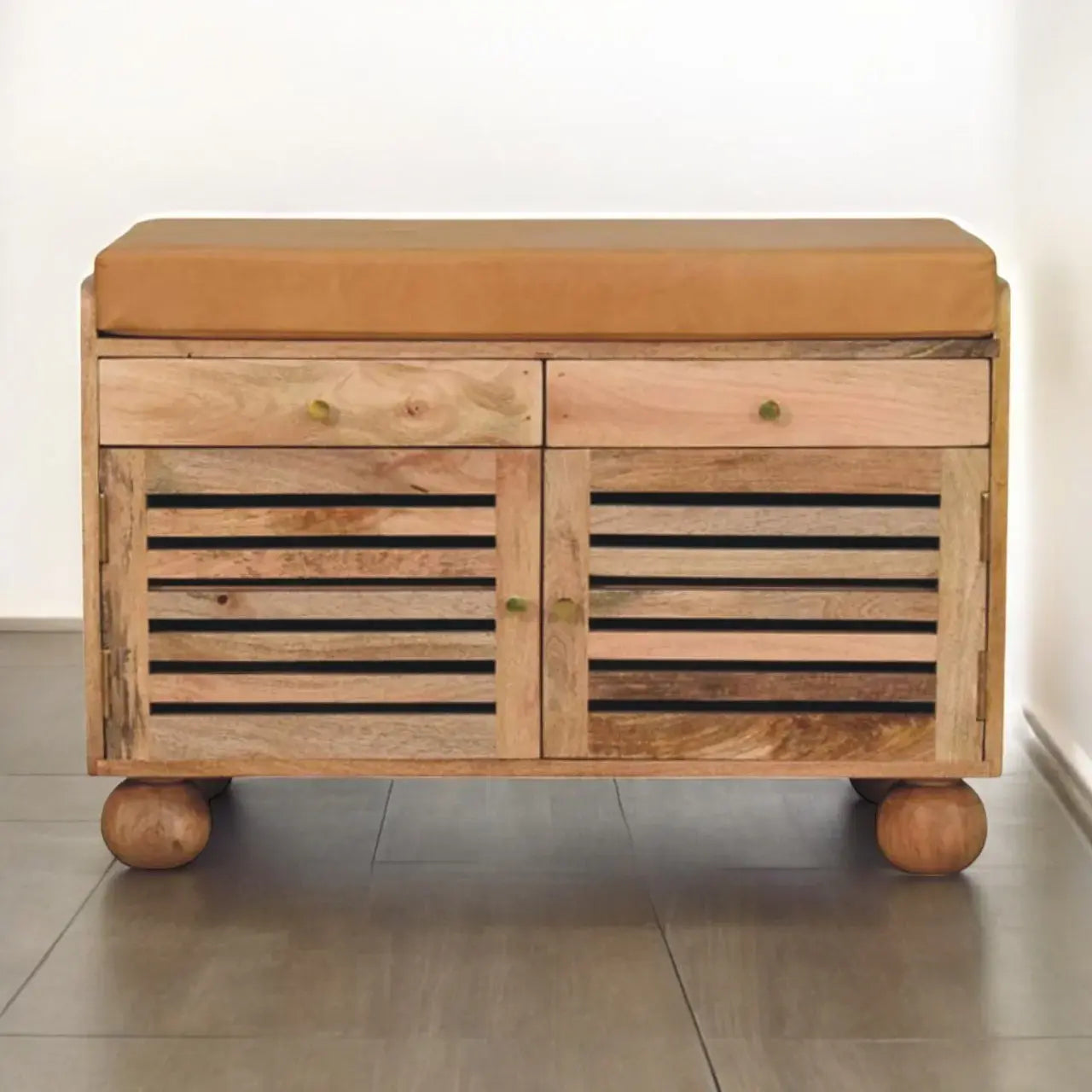 Shutter Oak-ish Shoe Rack with 2 drawers - Artisan Furniture - Flyclothing LLC
