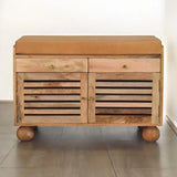 Shutter Oak-ish Shoe Rack with 2 drawers - Artisan Furniture - Flyclothing LLC