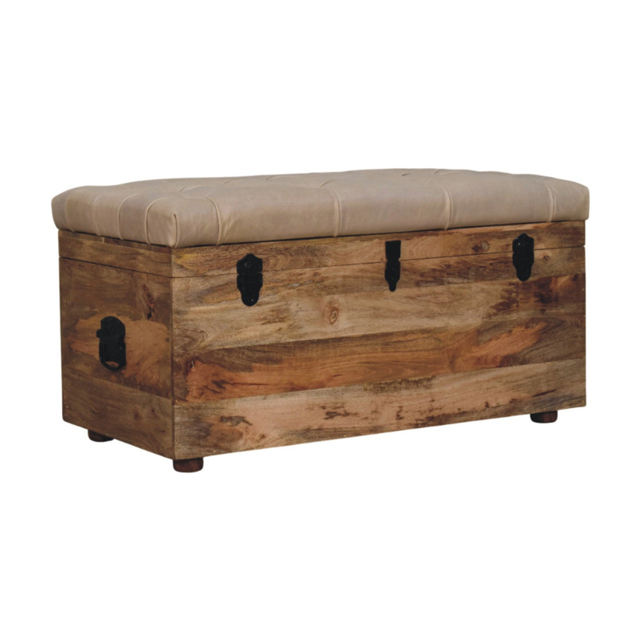 Beige Buffalo hide leather Storage Trunk - Artisan Furniture - Flyclothing LLC
