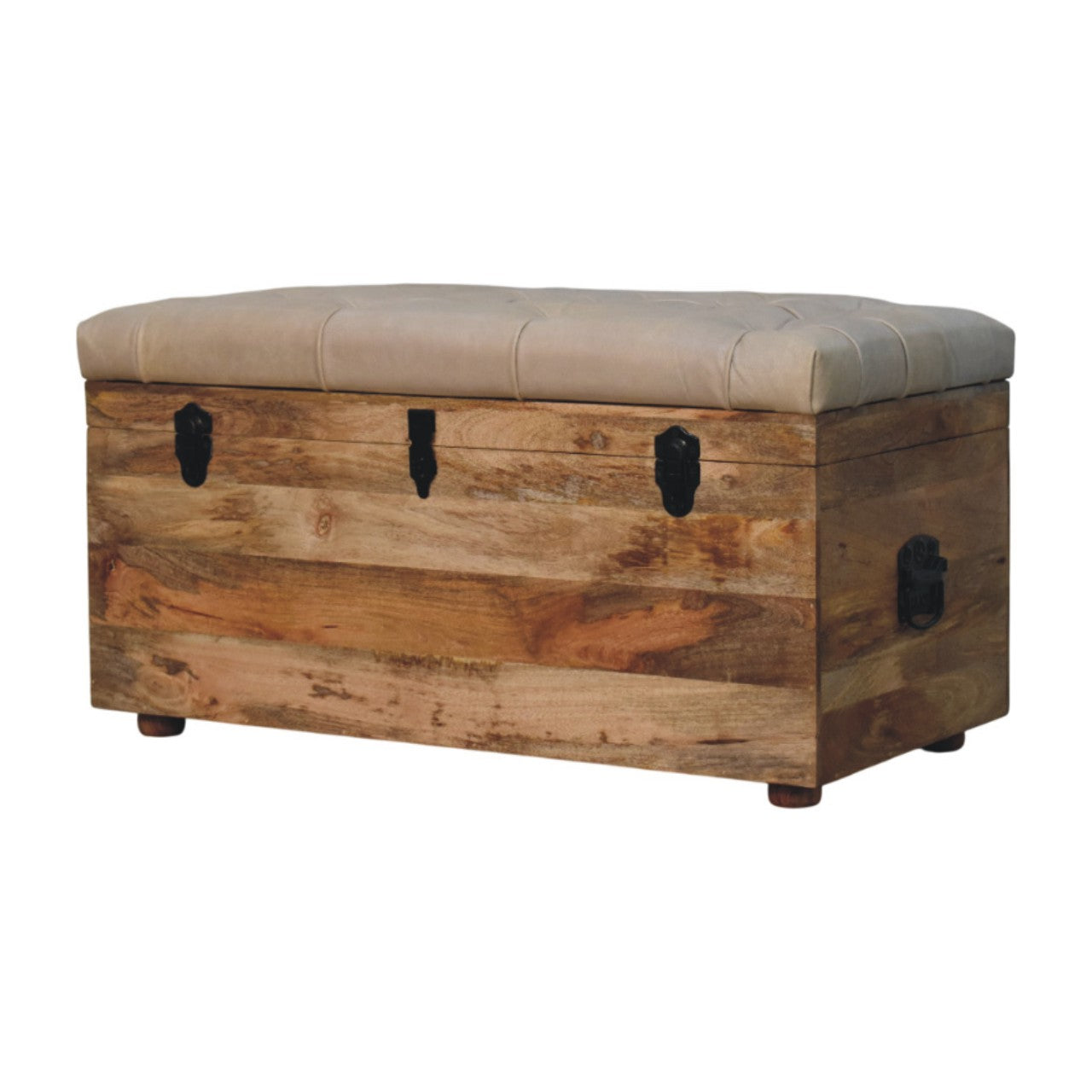 Beige Buffalo hide leather Storage Trunk - Artisan Furniture - Flyclothing LLC